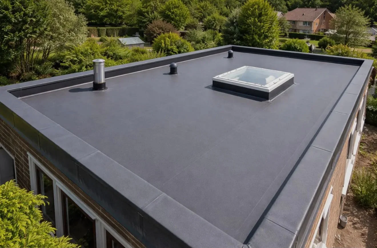 Flat roof with a roof lantern