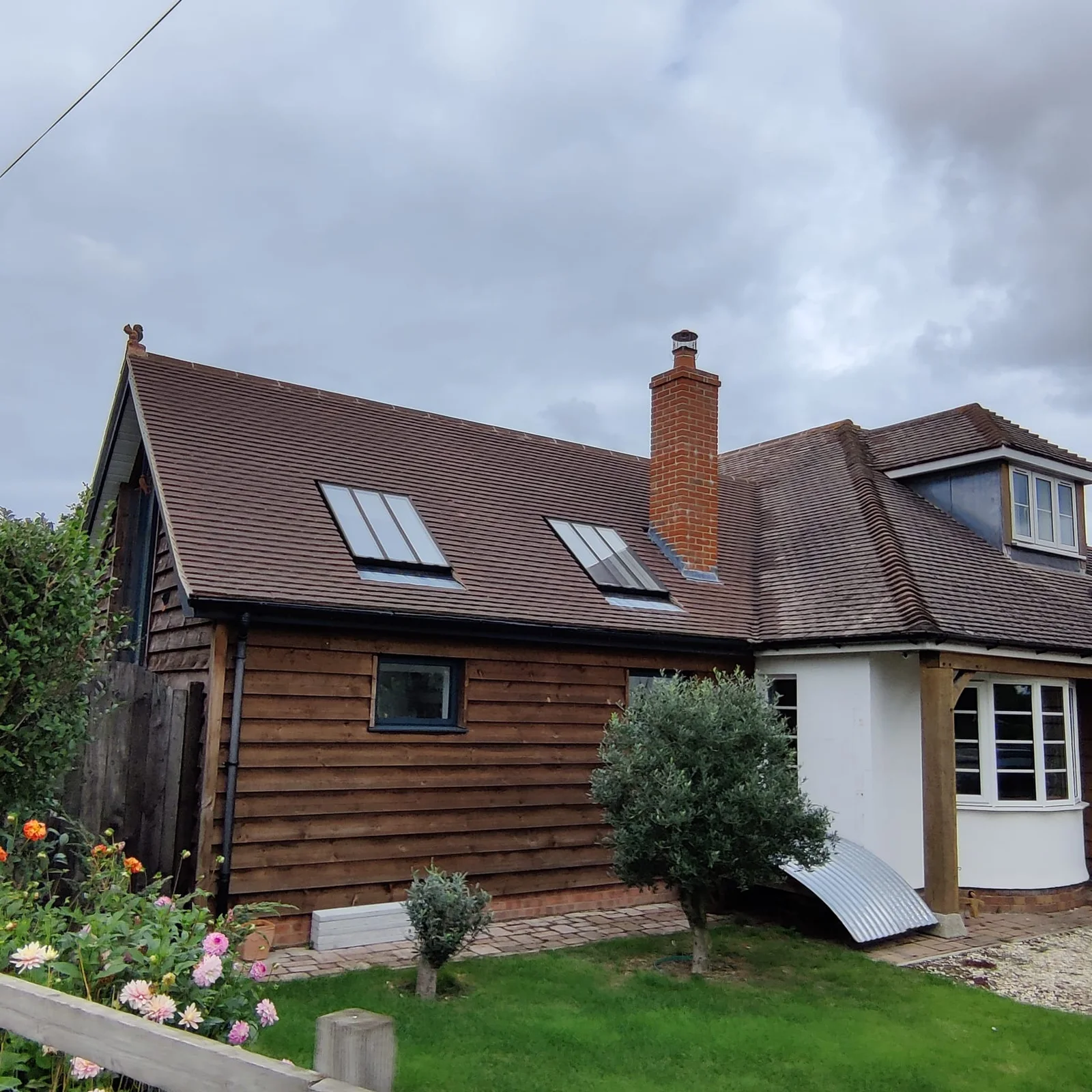 Tiled roof with roof windows